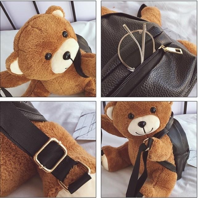 【貓毛草】泰迪熊造型束縛PLAY包 悲傷那麼大 韓版動物形學院毛絨小熊背包 後背包 造型背包-細節圖7