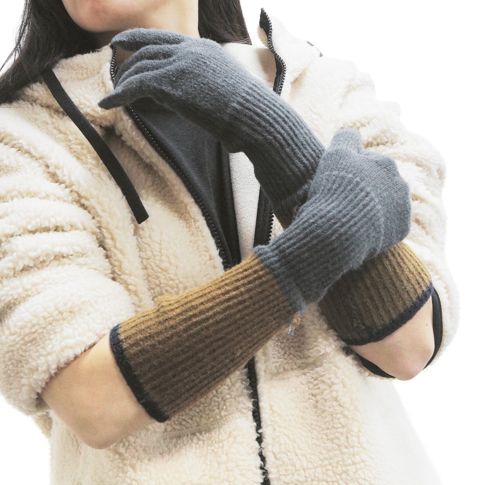 日本AUBE 2way 撞色保暖手套 長短兩用 可觸控 滑手機 時尚穿搭-細節圖3