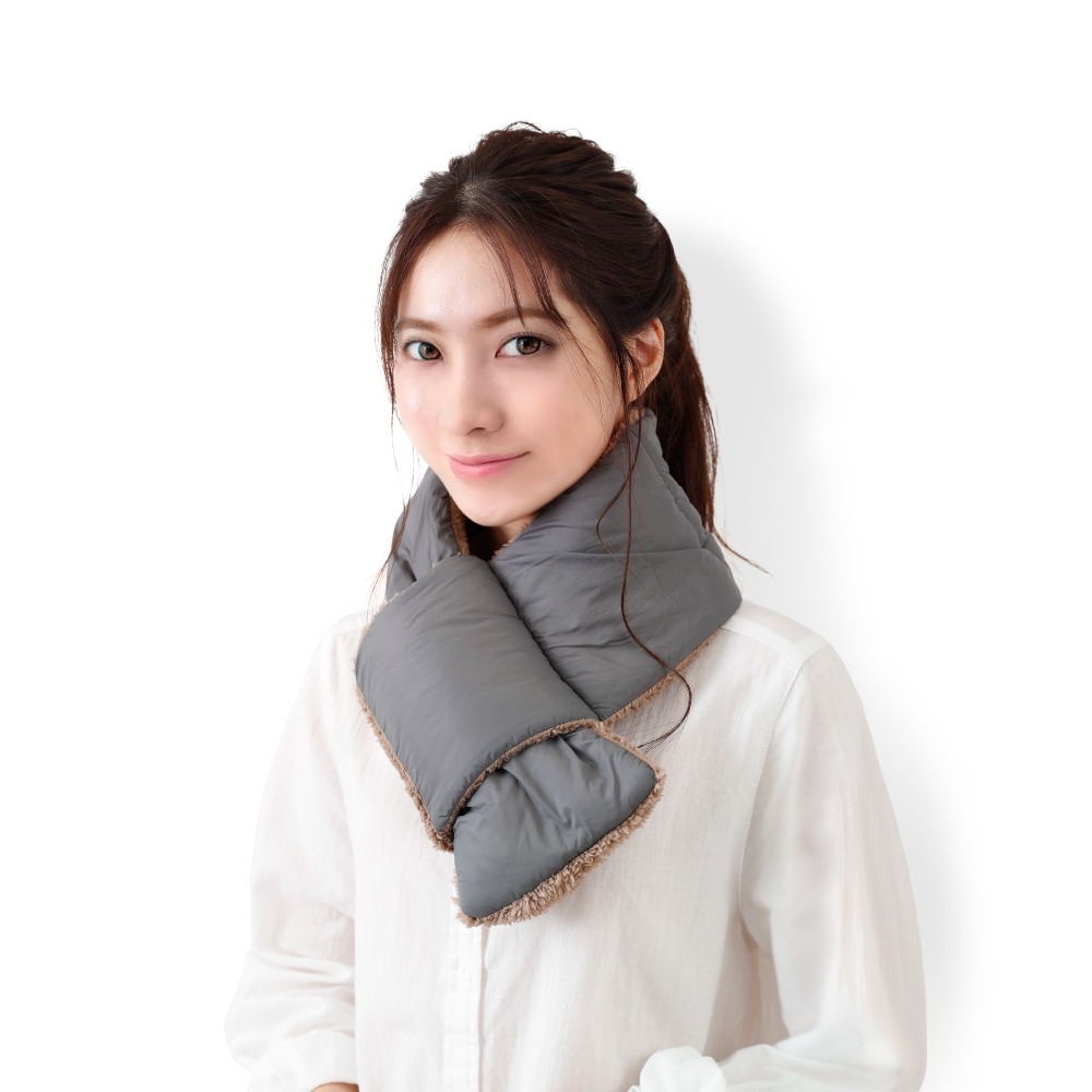 日本AUBE 微空氣感輕量尼龍絨毛保暖插式圍巾 折疊圍巾-細節圖3