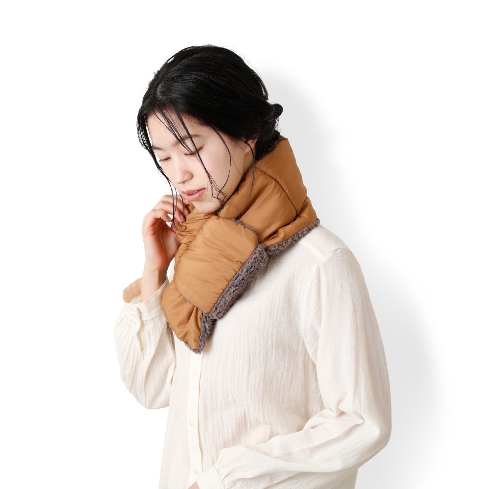 日本AUBE 微空氣感輕量尼龍絨毛保暖插式圍巾 折疊圍巾-細節圖4