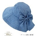 日本 SHF 丹寧 大蝴蝶結抗UV女優帽 吸濕速乾 深帽檐 可調大小 大帽檐 可折疊 遮陽帽-規格圖3