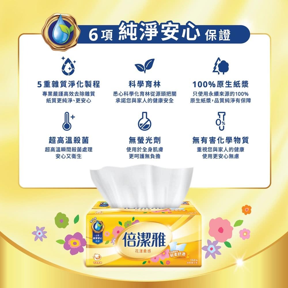 手做晴天娃娃原料~倍潔雅 花漾柔感 抽取式衛生紙 衛生紙 150抽 台灣製-細節圖2