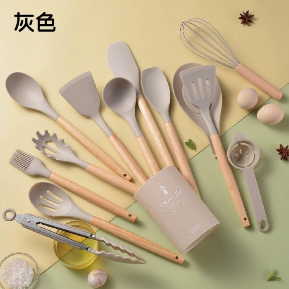 14件矽膠廚具 烹飪用具 不沾鍋廚具 廚具 煎鏟 鍋鏟 湯勺 廚房用具 廚具套組 烘焙料理 打蛋器 餐具 烘培用具-細節圖8