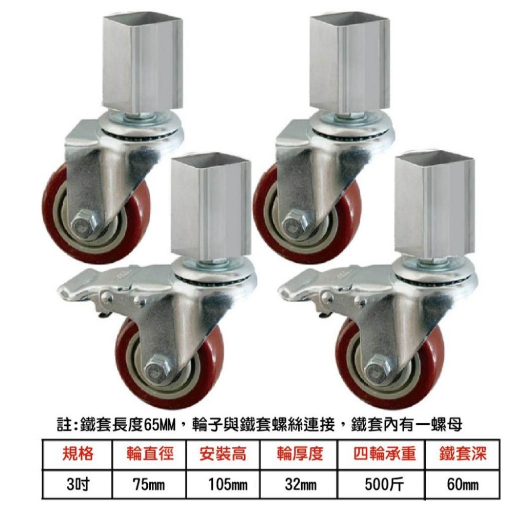 套腳式萬向輪3吋紅膠輪 輪子 推車輪子 活動輪 推車輪 輪子底座 紅膠輪 腳輪 板車輪子 層架輪子 活動腳輪 剎車輪-細節圖2