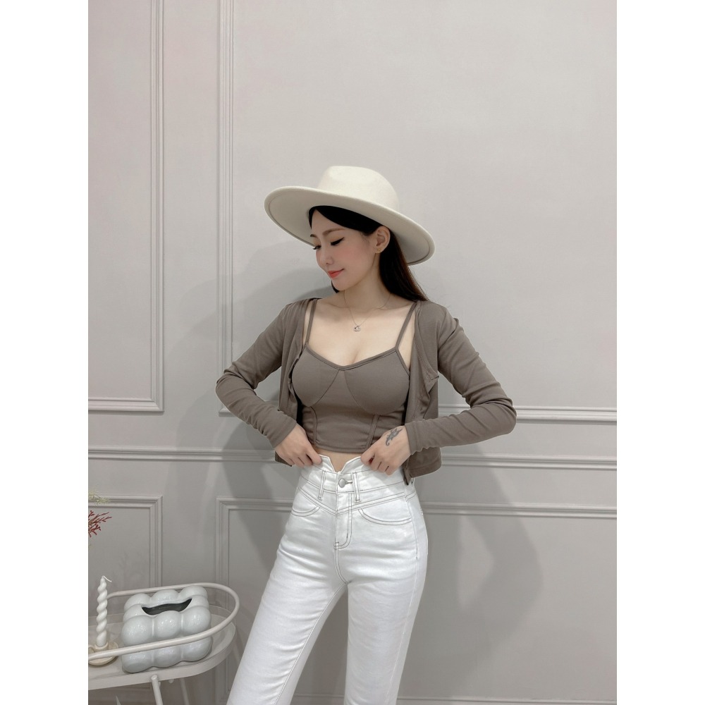 兩件式上衣｜螺紋外套+背心 套裝-細節圖2