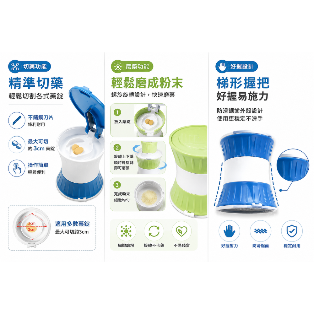 護立康 3合1磨藥切藥器｜藥錠切割器｜磨藥器｜切藥器｜存藥盒｜老人小孩餵藥輔助｜-細節圖2