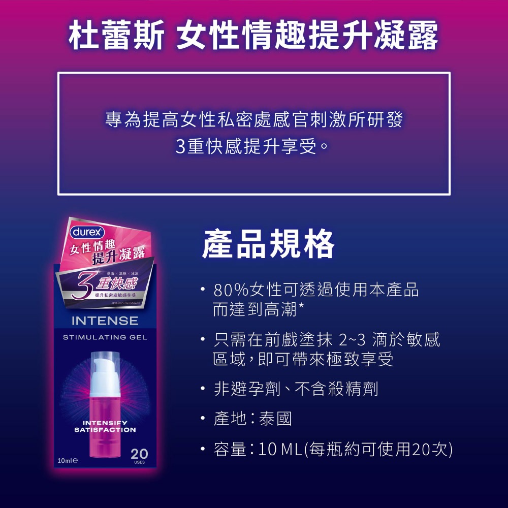 Durex 杜蕾斯 女性情趣提升凝露10ml｜女性提升凝露｜Intense｜親密情趣｜原廠公司貨-細節圖4