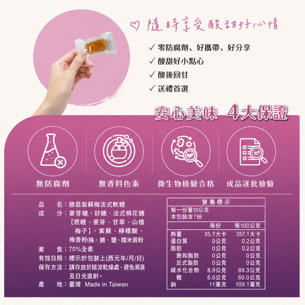 勝昌 紫蘇梅法式軟糖 70g｜全素｜酸甜梅子軟糖｜紫蘇梅糖｜法式水果軟糖｜零食點心-細節圖4