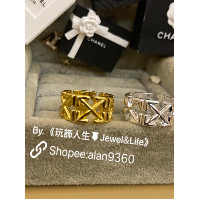off-white 經典 箭頭LOGO 寬版 稀有大戒圍 金銀 素面 二手 造型 戒指-細節圖3