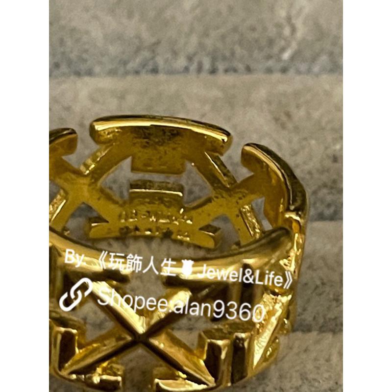 off-white 經典 箭頭LOGO 寬版 稀有大戒圍 金銀 素面 二手 造型 戒指-細節圖7