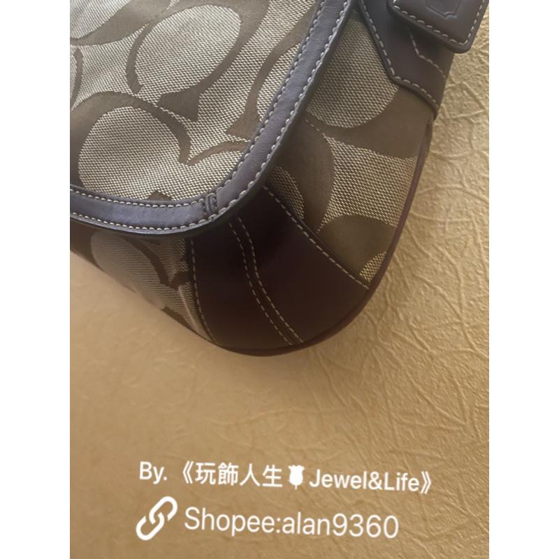 COACH 經典 咖啡色 老花 牛皮 金扣 二手 肩背包-細節圖3