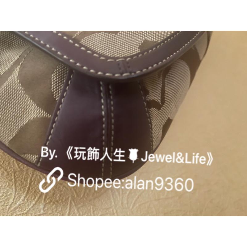 COACH 經典 咖啡色 老花 牛皮 金扣 二手 肩背包-細節圖4