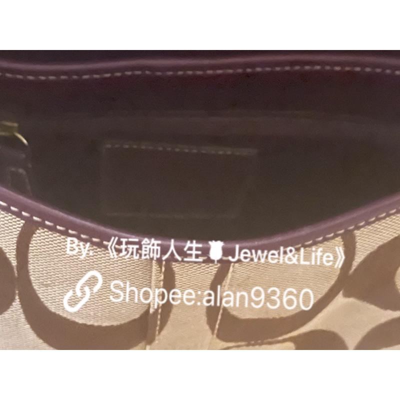 COACH 經典 咖啡色 老花 牛皮 金扣 二手 肩背包-細節圖6