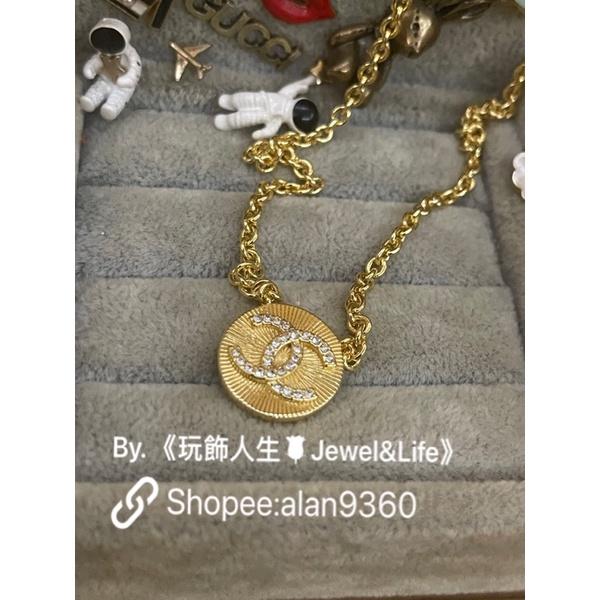 CHANEL 香奈兒 超美 復古 金色 錢幣 二手 水鑽 LOGO  造型 項鍊-細節圖2