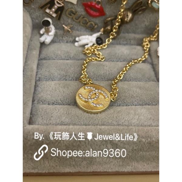 CHANEL 香奈兒 超美 復古 金色 錢幣 二手 水鑽 LOGO  造型 項鍊-細節圖3