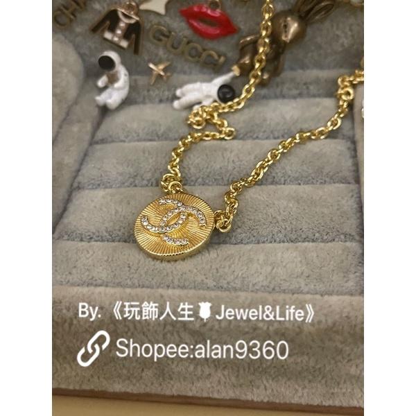 CHANEL 香奈兒 超美 復古 金色 錢幣 二手 水鑽 LOGO  造型 項鍊-細節圖4