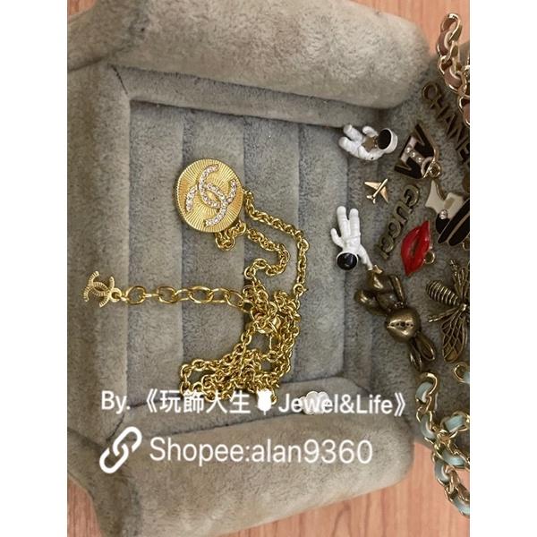 CHANEL 香奈兒 超美 復古 金色 錢幣 二手 水鑽 LOGO  造型 項鍊-細節圖6