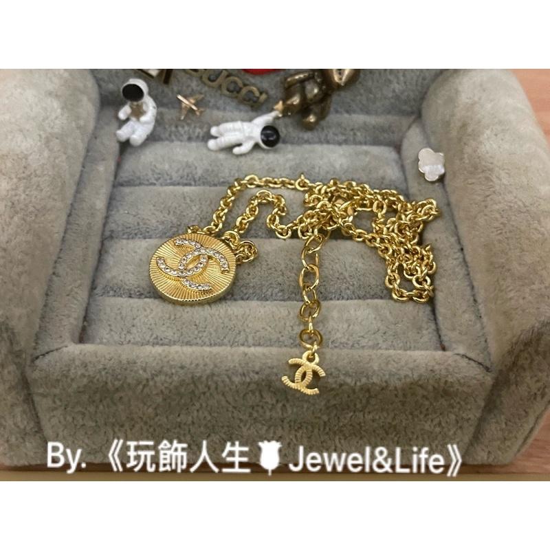 CHANEL 香奈兒 超美 復古 金色 錢幣 二手 水鑽 LOGO  造型 項鍊-細節圖7