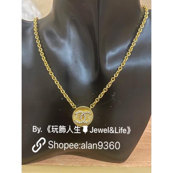 CHANEL 香奈兒 超美 復古 金色 錢幣 二手 水鑽 LOGO  造型 項鍊-細節圖8