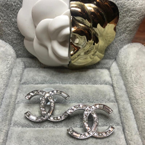 CHANEL 香奈兒 超美 銀色 大LOGO 基本雙C 水鑽 珍珠 二手 造型 耳環