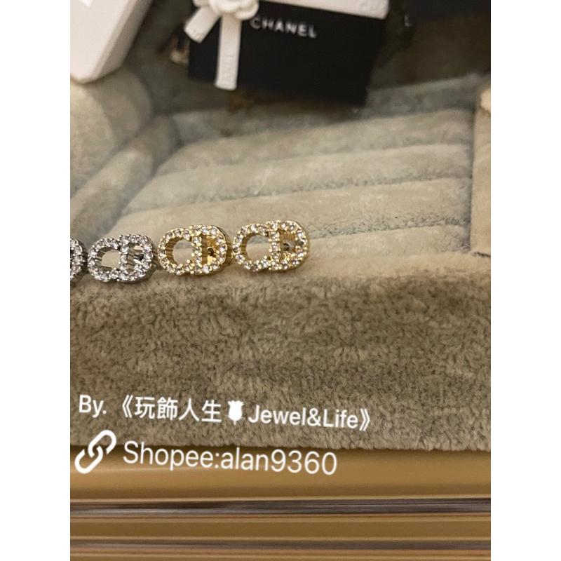 DIOR 經典 迷你 日常生活百搭 實用 水鑽 CD LOGO 金銀色 二手造型 耳環-細節圖3