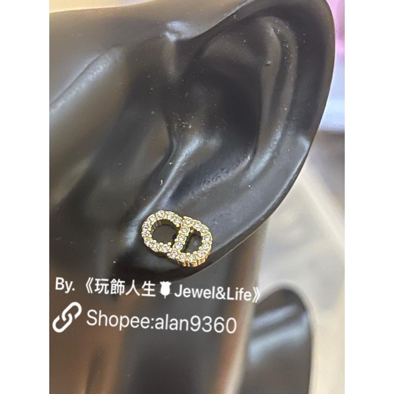 DIOR 經典 迷你 日常生活百搭 實用 水鑽 CD LOGO 金銀色 二手造型 耳環-細節圖4