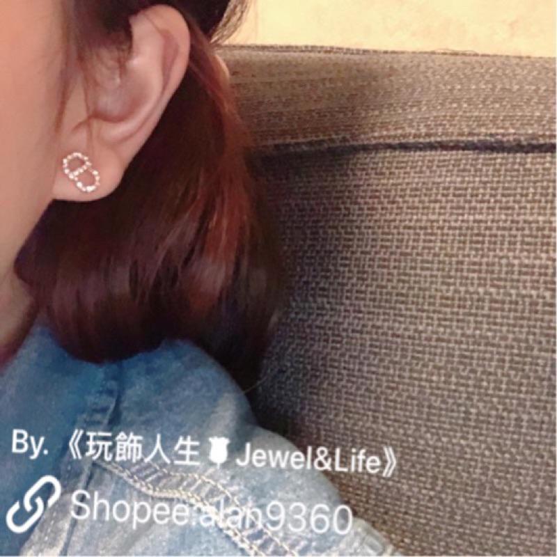 DIOR 經典 迷你 日常生活百搭 實用 水鑽 CD LOGO 金銀色 二手造型 耳環-細節圖6
