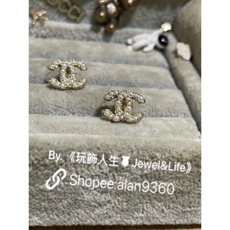 CHANEL 香奈兒 超美 金色 迷你 百搭 基本款 大小珍珠 二手 造型 耳環-細節圖2