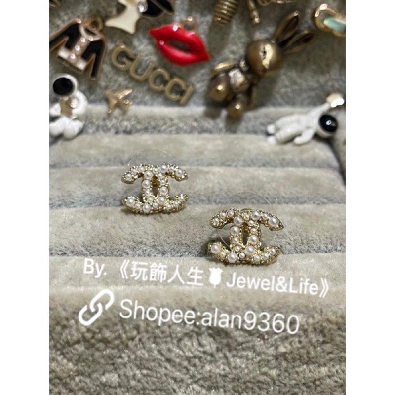 CHANEL 香奈兒 超美 金色 迷你 百搭 基本款 大小珍珠 二手 造型 耳環-細節圖3