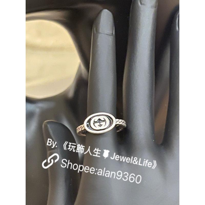 GUCCI 簡約 素雅 黑色琺瑯 二手 雕刻紋路 細版 復古銀 造形 戒指-細節圖7