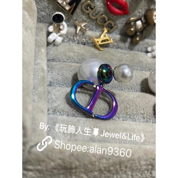 DIOR 經典 雙珍珠 素面 炫彩 二手 CD LOGO  造型 耳環-細節圖4