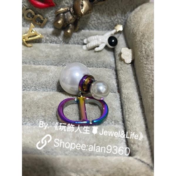 DIOR 經典 雙珍珠 素面 炫彩 二手 CD LOGO  造型 耳環-細節圖6