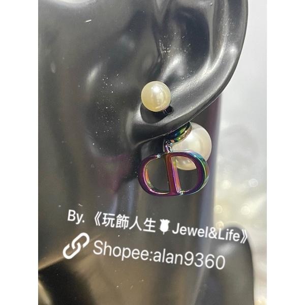 DIOR 經典 雙珍珠 素面 炫彩 二手 CD LOGO  造型 耳環-細節圖8