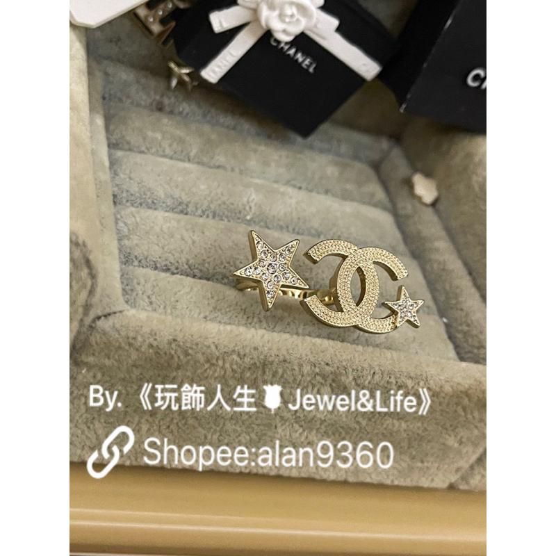 CHANEL 香奈兒 超美 淡金色 經典 五角星 雙C LOGO 二手 造型 戒指-細節圖2