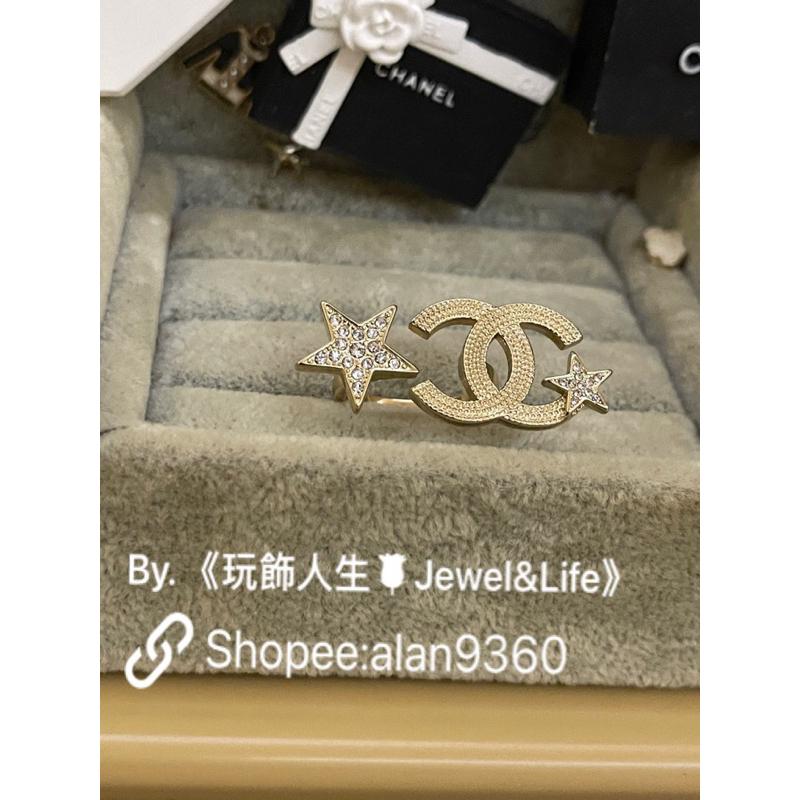 CHANEL 香奈兒 超美 淡金色 經典 五角星 雙C LOGO 二手 造型 戒指-細節圖3