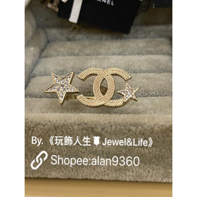 CHANEL 香奈兒 超美 淡金色 經典 五角星 雙C LOGO 二手 造型 戒指-細節圖4