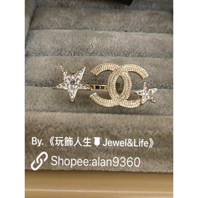 CHANEL 香奈兒 超美 淡金色 經典 五角星 雙C LOGO 二手 造型 戒指-細節圖5