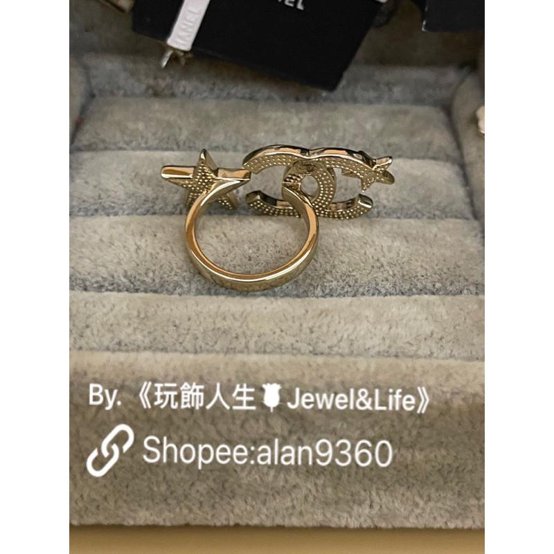 CHANEL 香奈兒 超美 淡金色 經典 五角星 雙C LOGO 二手 造型 戒指-細節圖6