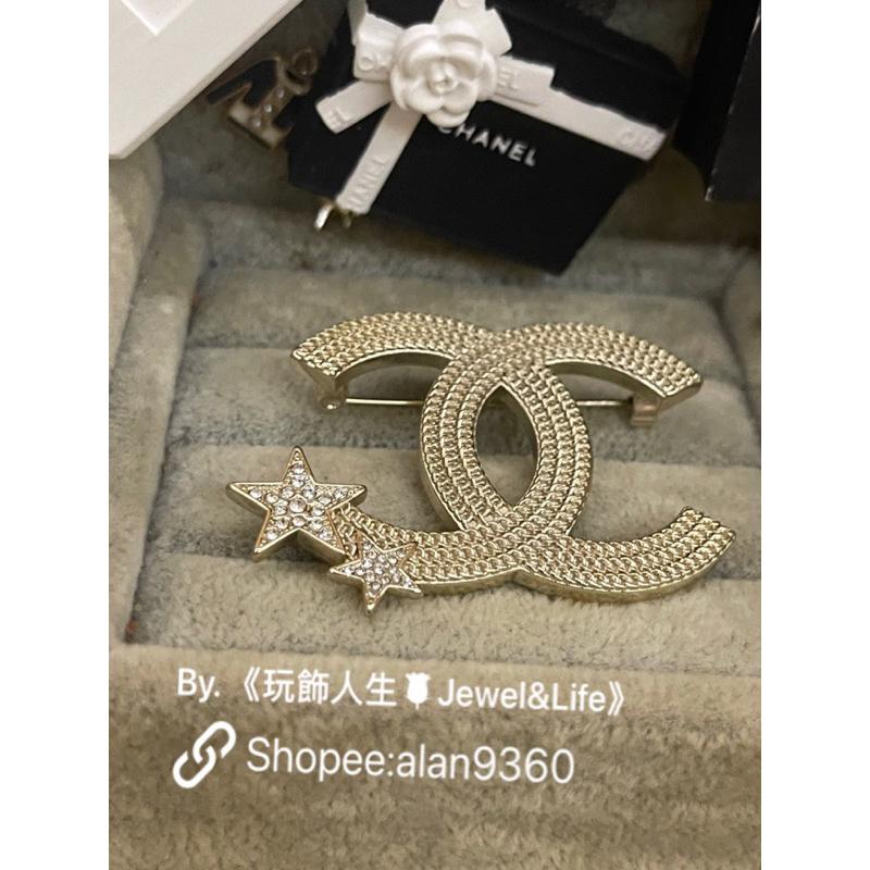 CHANEL 香奈兒 基本款 經典 流星系列 素描雙C 大LOGO 淡金色 二手 造型 胸針 別針-細節圖3