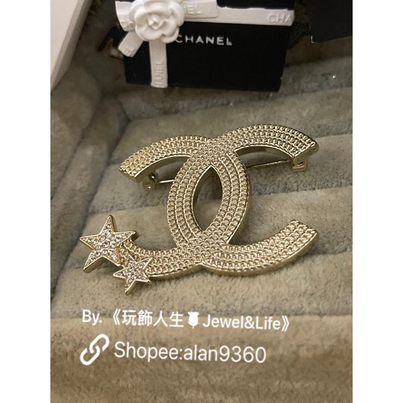 CHANEL 香奈兒 基本款 經典 流星系列 素描雙C 大LOGO 淡金色 二手 造型 胸針 別針-細節圖4