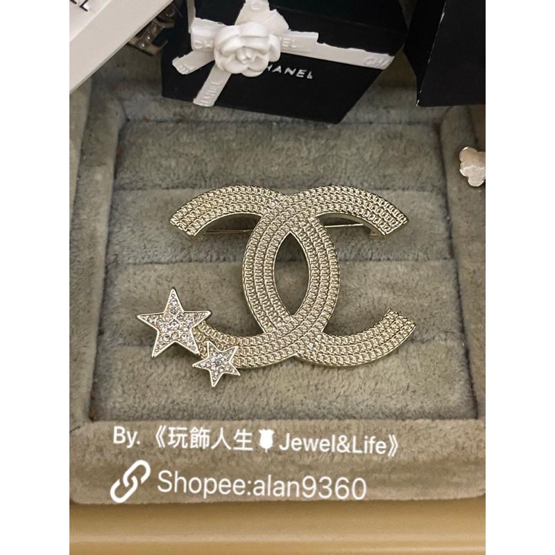 CHANEL 香奈兒 基本款 經典 流星系列 素描雙C 大LOGO 淡金色 二手 造型 胸針 別針-細節圖5