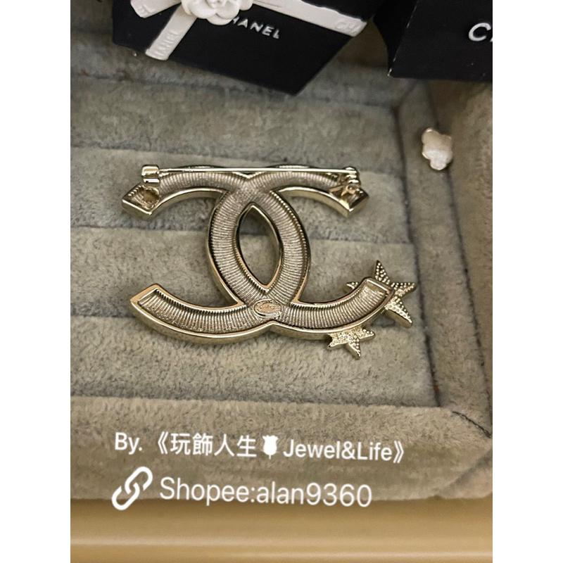 CHANEL 香奈兒 基本款 經典 流星系列 素描雙C 大LOGO 淡金色 二手 造型 胸針 別針-細節圖6