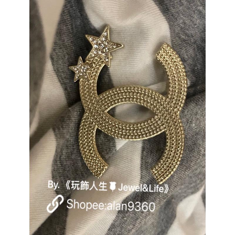 CHANEL 香奈兒 基本款 經典 流星系列 素描雙C 大LOGO 淡金色 二手 造型 胸針 別針-細節圖7