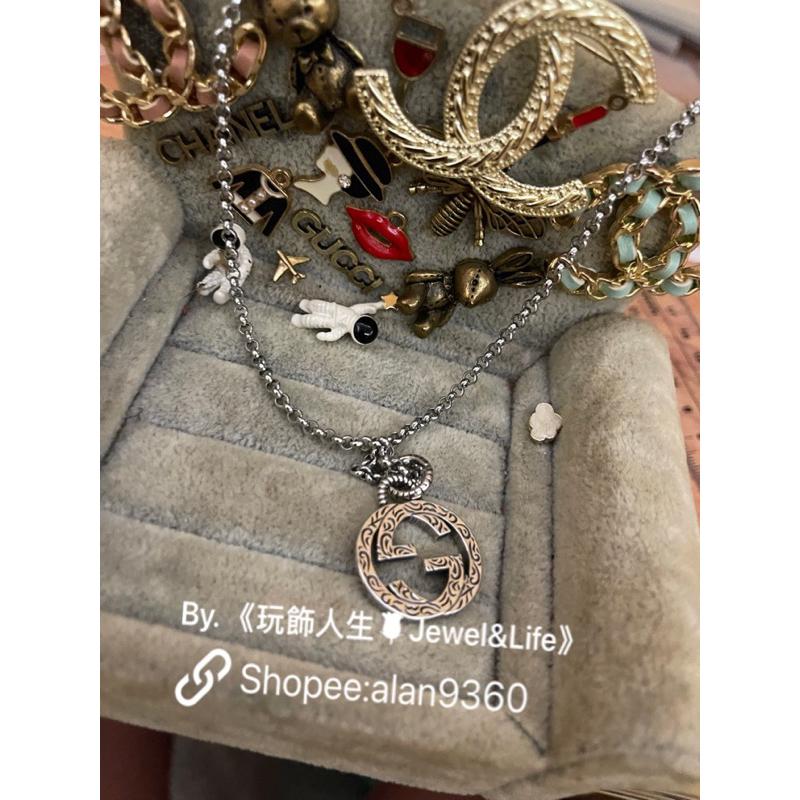 GUCCI 經典 銀色 雙G LOGO 基本款 二手 造型 項鍊-細節圖2
