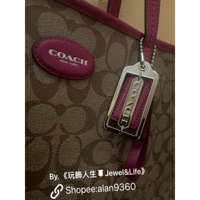 COACH 經典 老花 卡其色 桃紅色 牛皮 全新 閒置品 大托特包-細節圖3