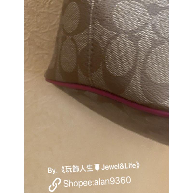 COACH 經典 老花 卡其色 桃紅色 牛皮 全新 閒置品 大托特包-細節圖5