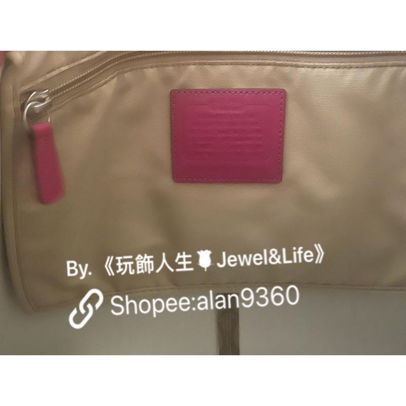 COACH 經典 老花 卡其色 桃紅色 牛皮 全新 閒置品 大托特包-細節圖7