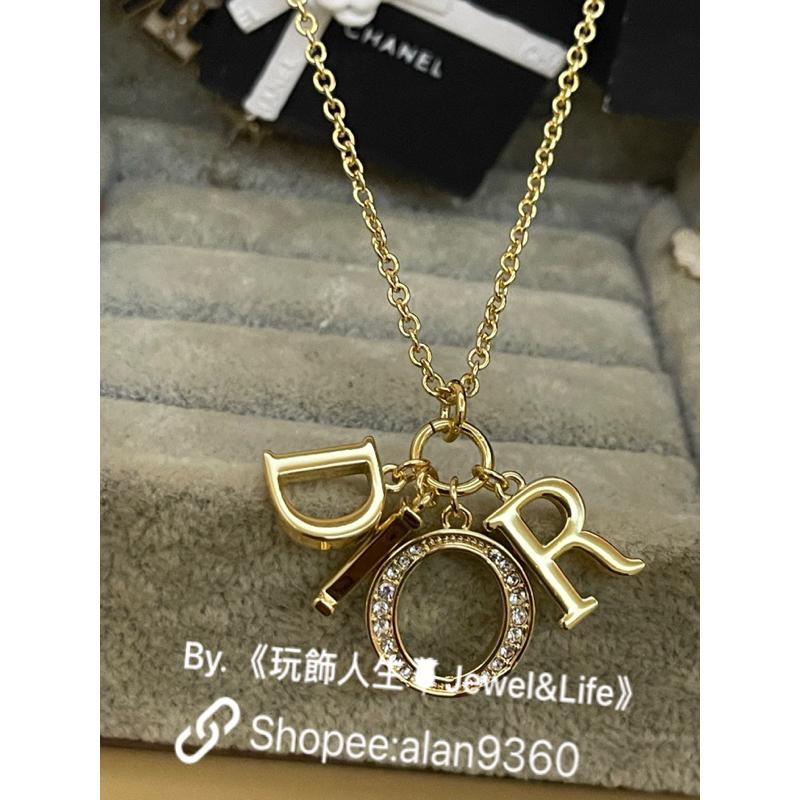 DIOR 經典 字母 金色 水鑽 基本款 二手 造型 項鍊-細節圖2