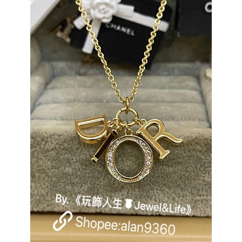 DIOR 經典 字母 金色 水鑽 基本款 二手 造型 項鍊-細節圖3