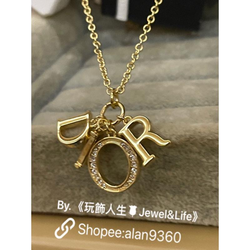 DIOR 經典 字母 金色 水鑽 基本款 二手 造型 項鍊-細節圖4